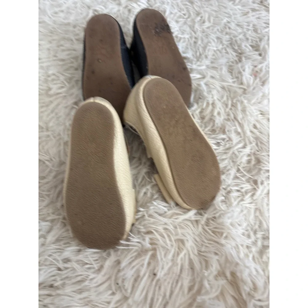 2 Pair Teg + Lai Kids Ballet Flats Shoes 1-Black 1- Tan Leather Bow Size‎ 6
